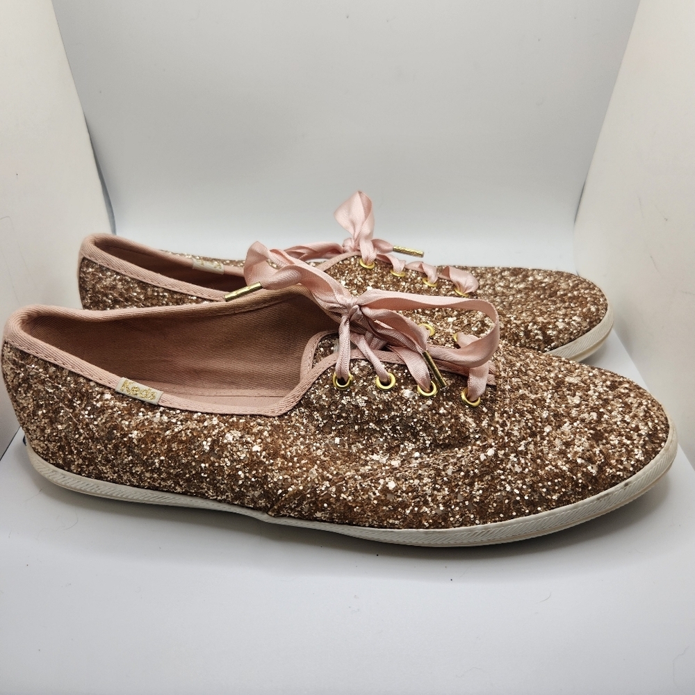 Kate Spade New York‎ X Keds Rose Gold Glitter Sneakers Womens Size 8 Lace Up - Picture 2 of 9